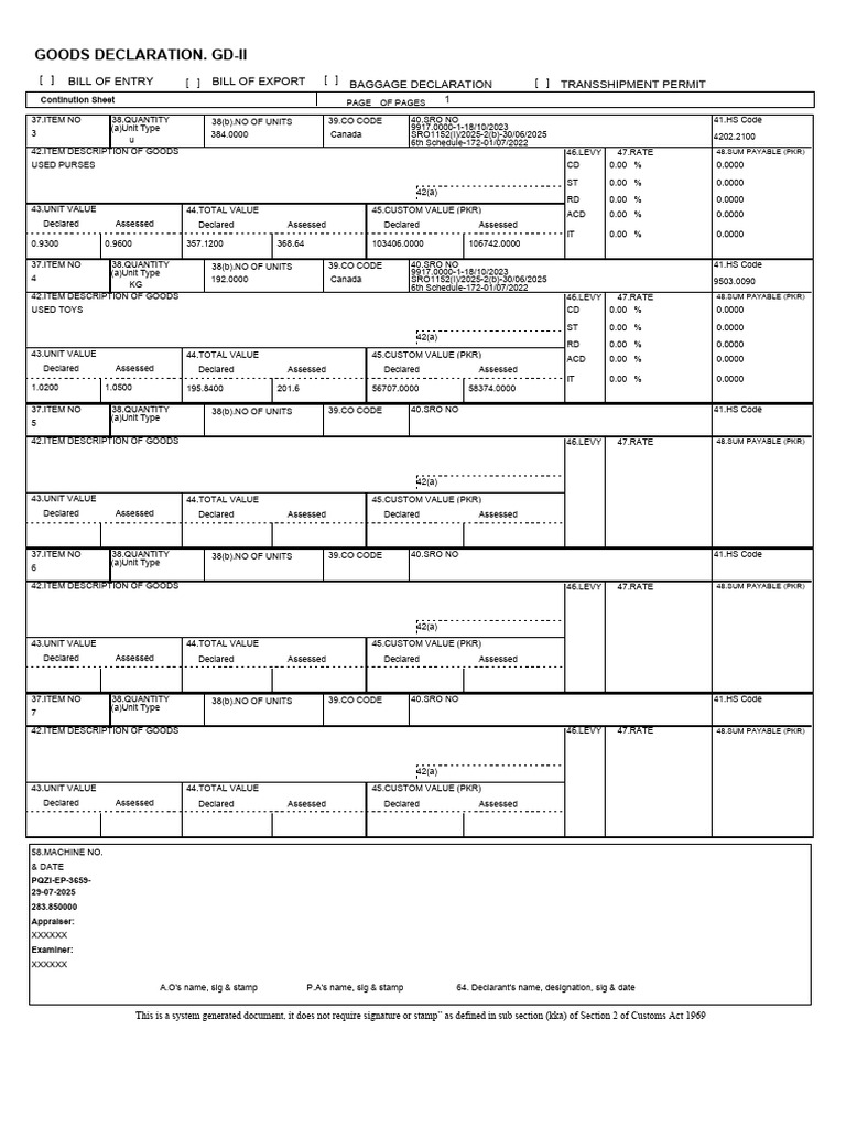 Customs Goods Declaration Form | PDF