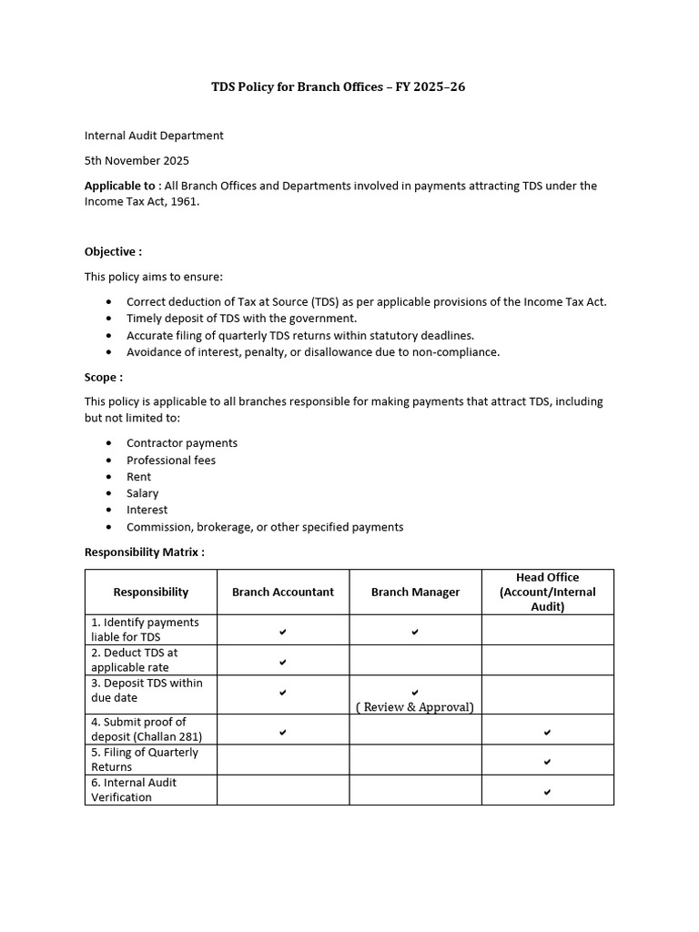 TDS Policy for Branch Offices FY 2025-26 | PDF | Taxes | Taxation