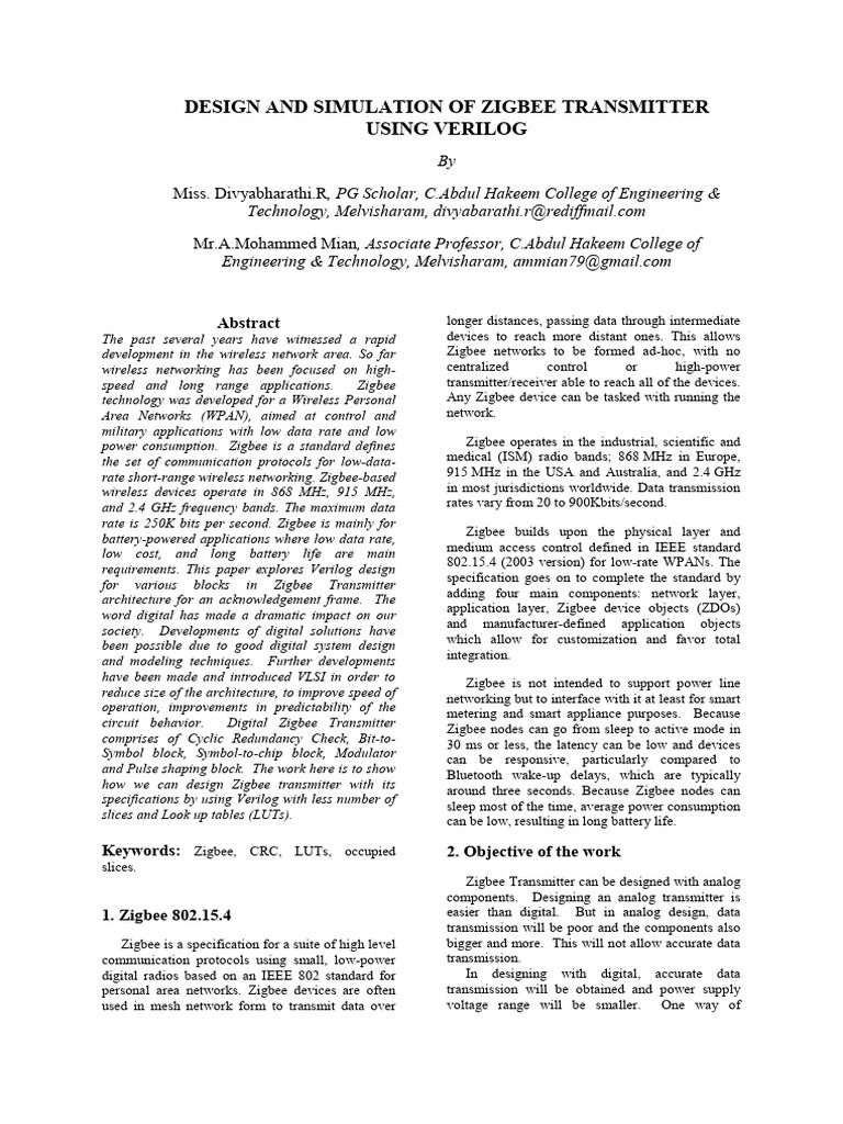 Zigbee Transmitter Design in Verilog | PDF | Field Programmable Gate ...
