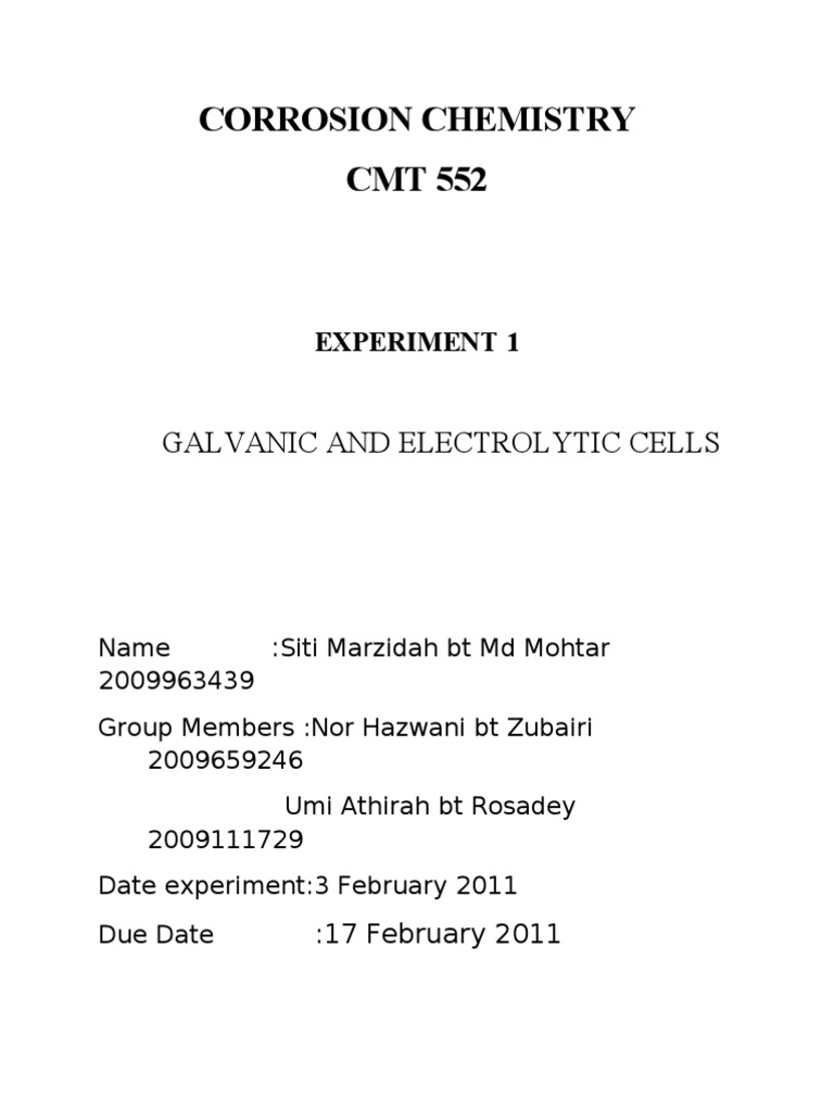 Lab Report Corrosion1 Redox Electrochemistry