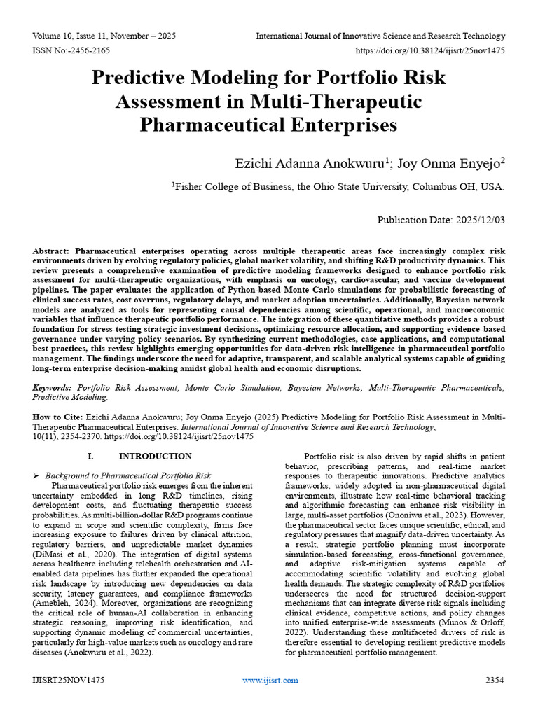 Predictive Modeling For Portfolio Risk Assessment in Multi-Therapeutic ...