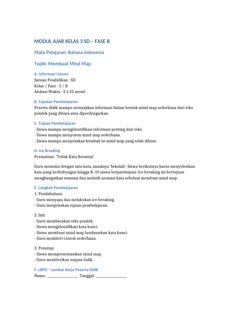 Modul Ajar Mind Map Kelas 3 SD | PDF