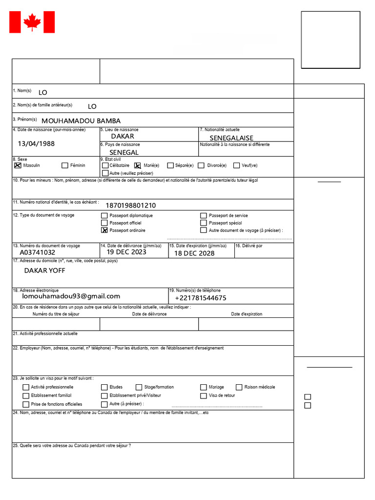 Demande de visa long séjour Canada | PDF | Visa (Document)