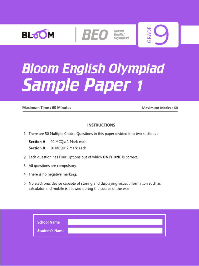English Sample Paper 1 | PDF