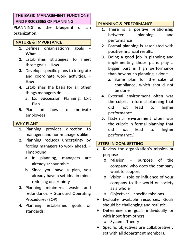 Essential Management Planning Guide | PDF | Goal | Decision Making
