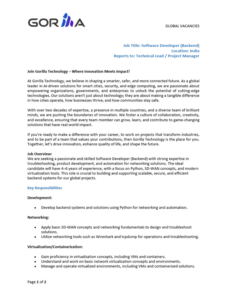 Software Developer (Backend) Job in India | PDF | Cloud Computing ...