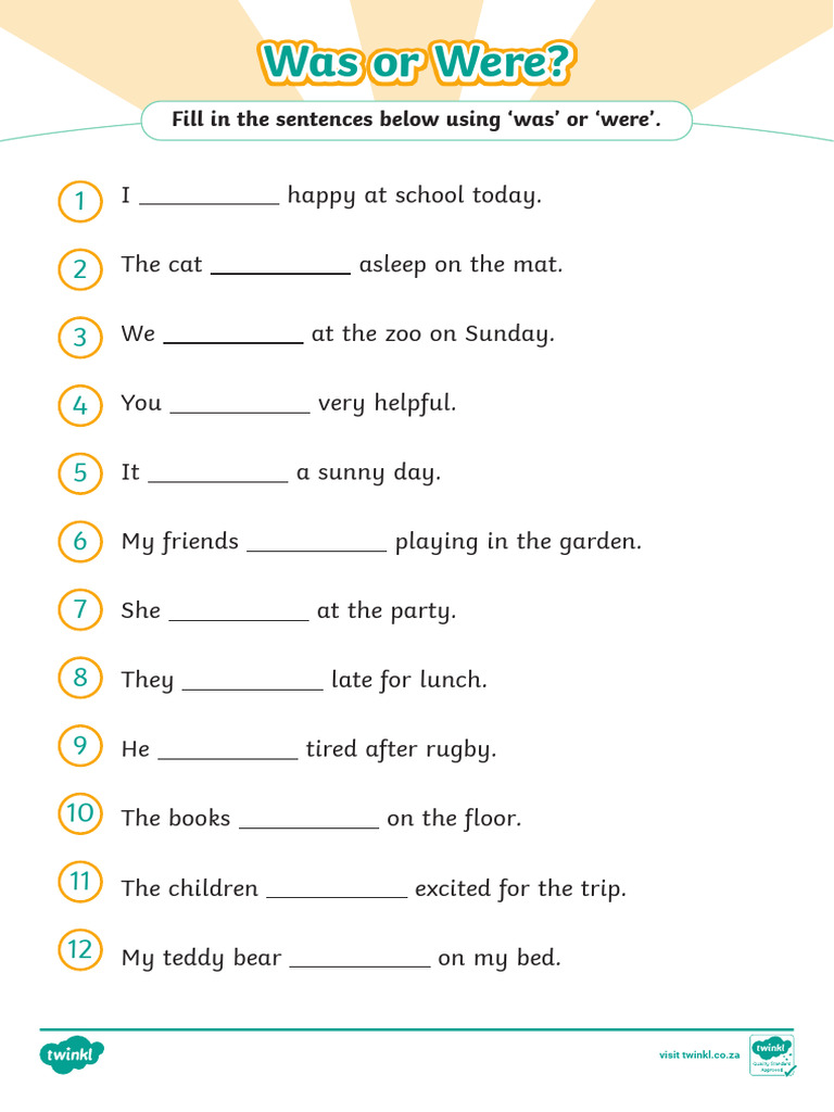 Fill in the Blanks: Was or Were | PDF