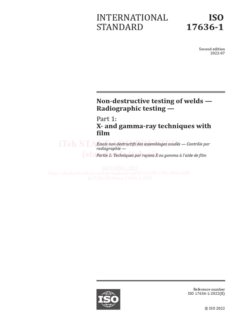 Radiographic Testing of Welds ISO 17636-1 | PDF | International ...