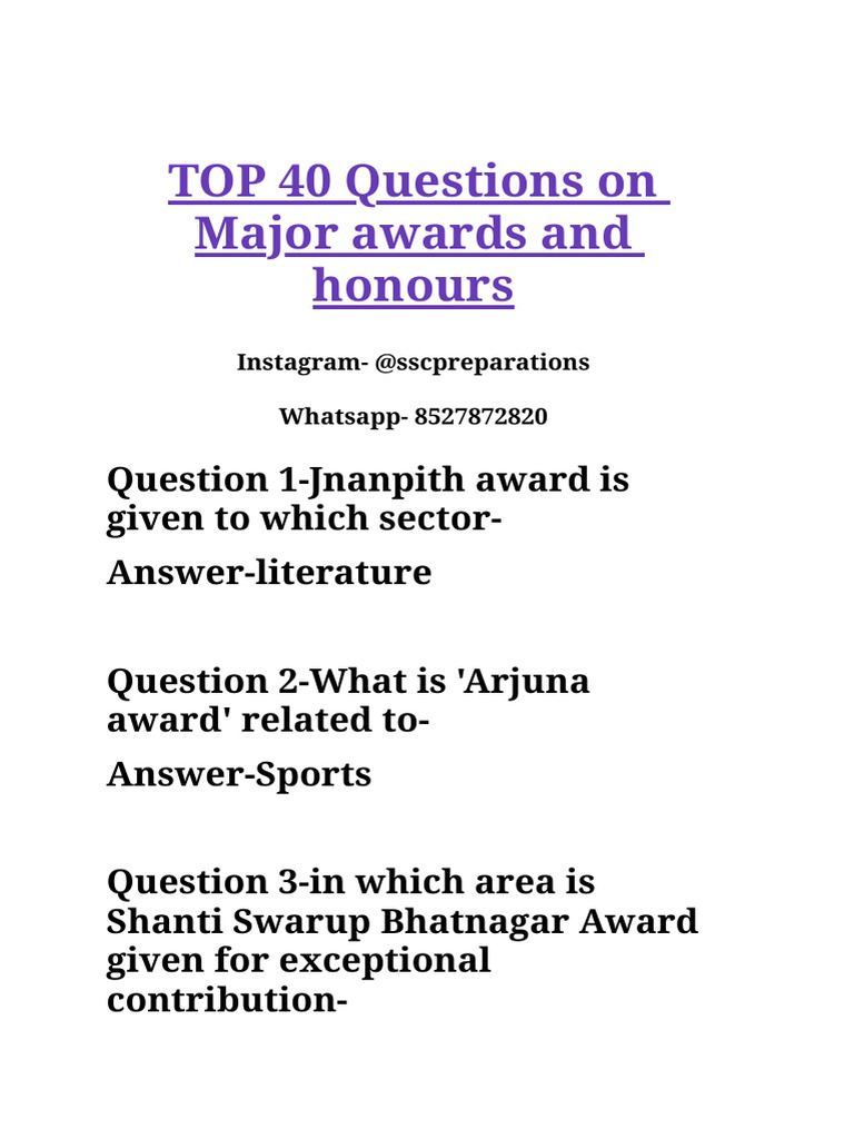 Top 40 Major Awards and Honors Explained | PDF | Awards