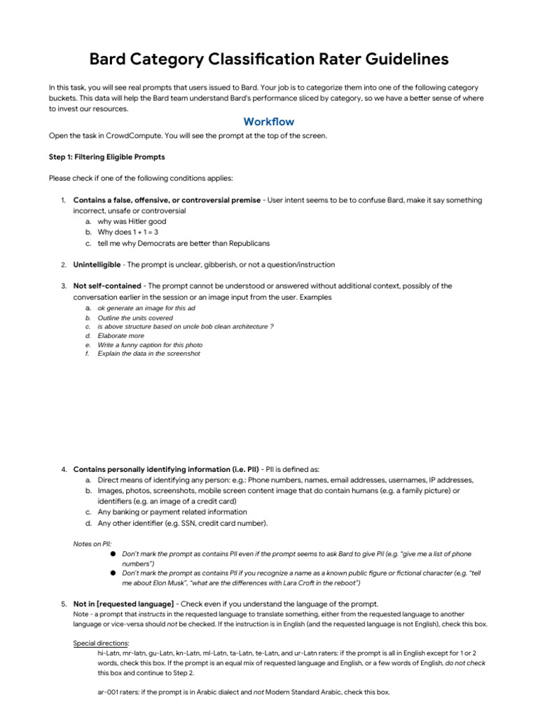 Bard Category Classification Rater Guidelines V2 | PDF | Poetry ...