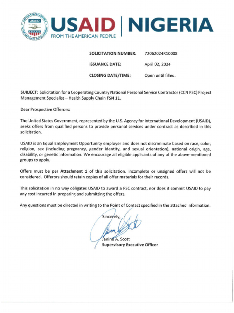 Solicitation Project Management Specialist Health Supply Chain FSN 11 | PDF
