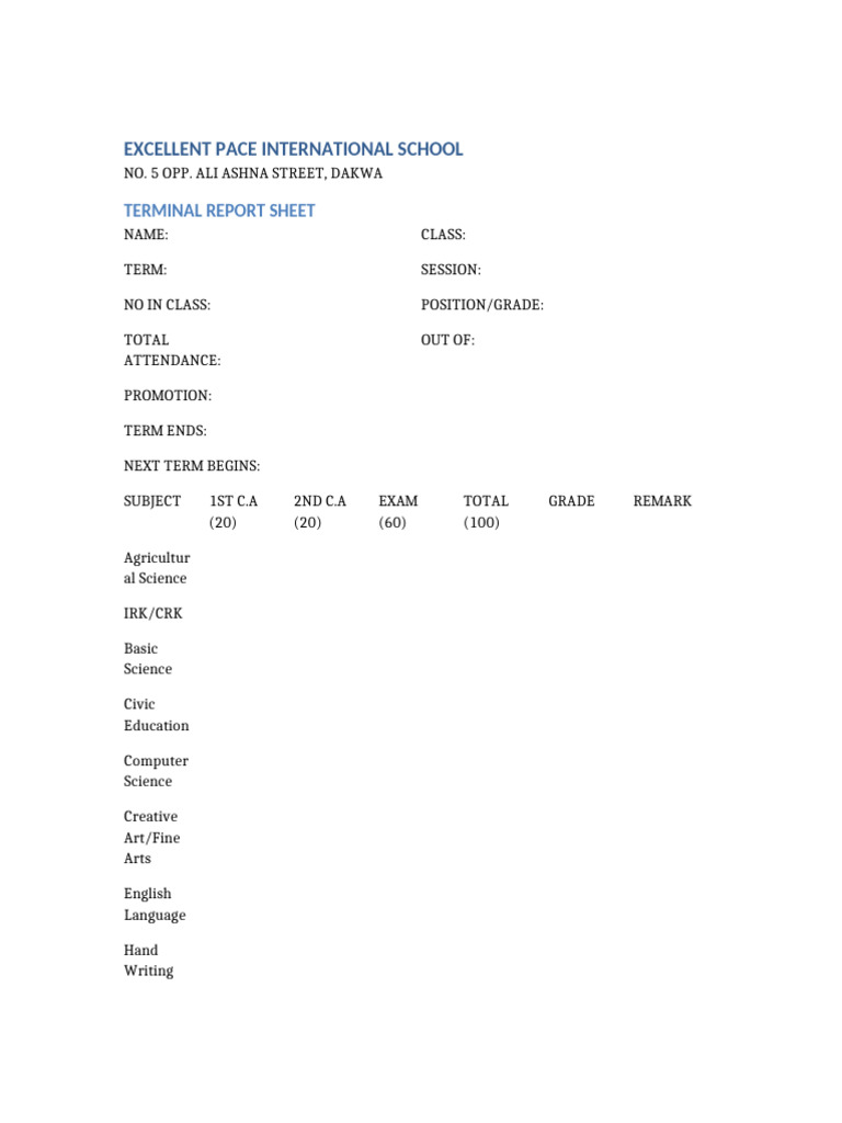 International School Term Report Template | PDF