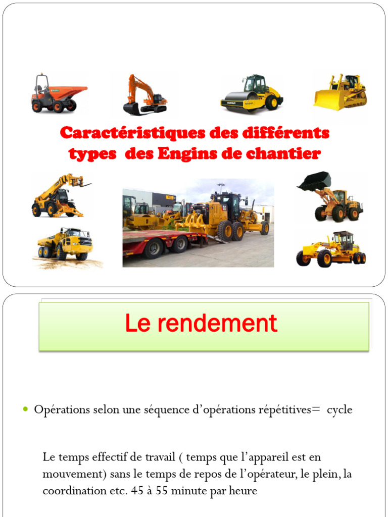Caractéristiques des Engins de Chantier | PDF | Équipement de construction