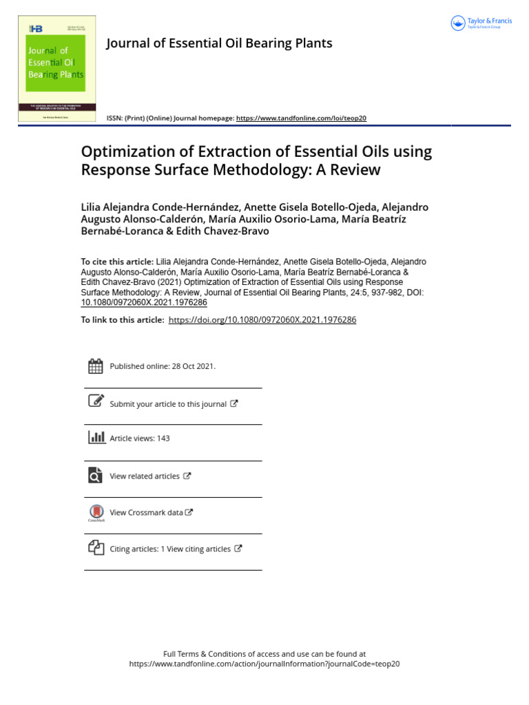 13 Optimization Extraction Essential Oils Response Surface Methodology ...