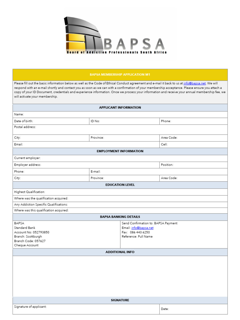 BAPSA Membership Application Form | PDF | Confidentiality | Diploma