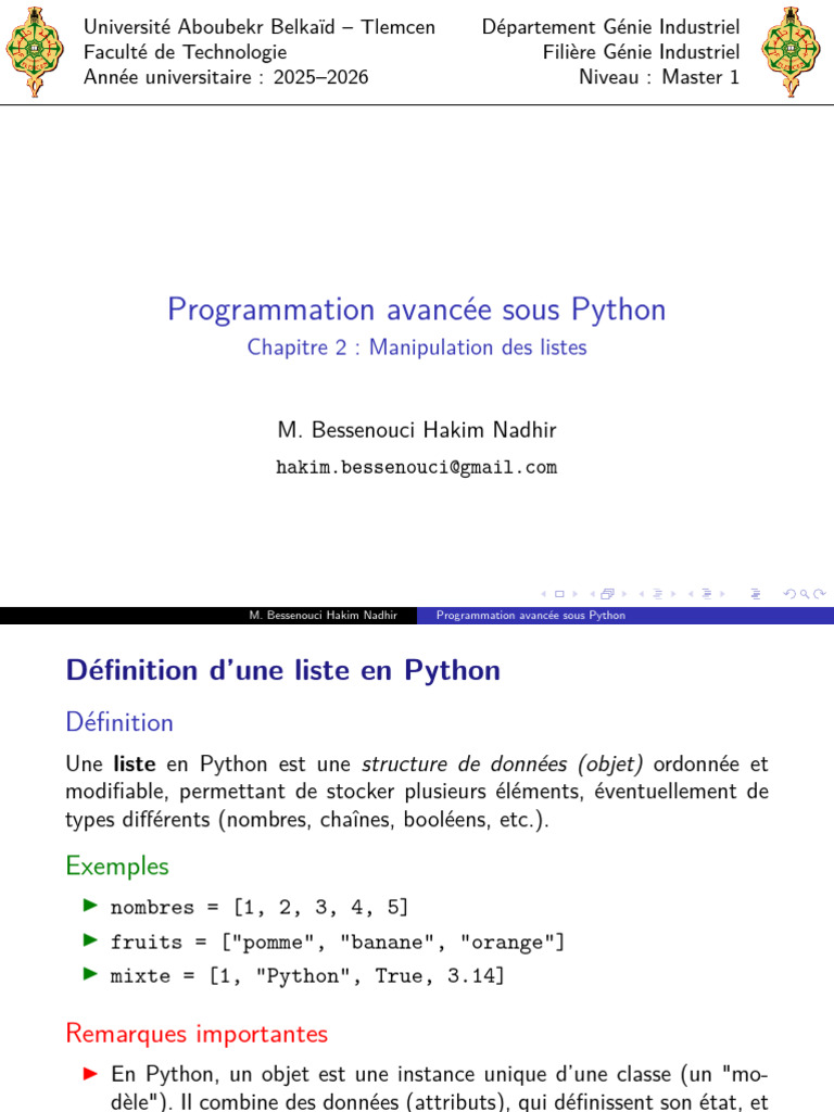Manipulation des listes en Python | PDF | Python (Langage de ...