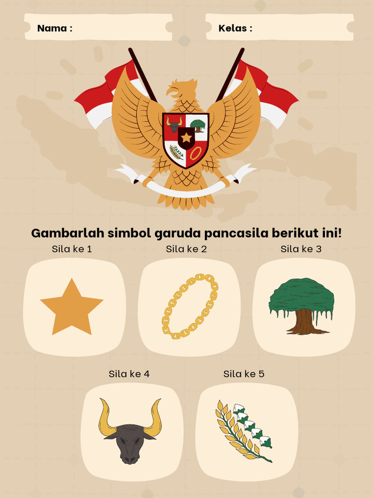 Menyebutkan Simbol Garuda Pancasila Lembar Kerja Cokelat Ilustrasi ...