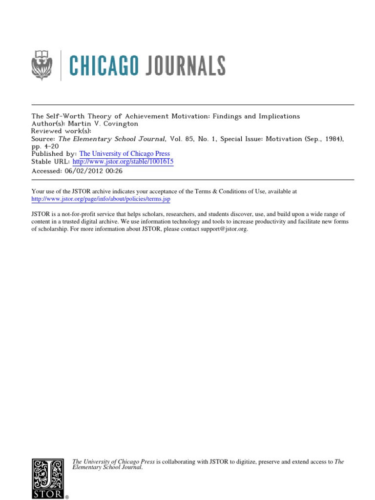 The Self-Worth Theory of Achievement Motivation | PDF | Motivation