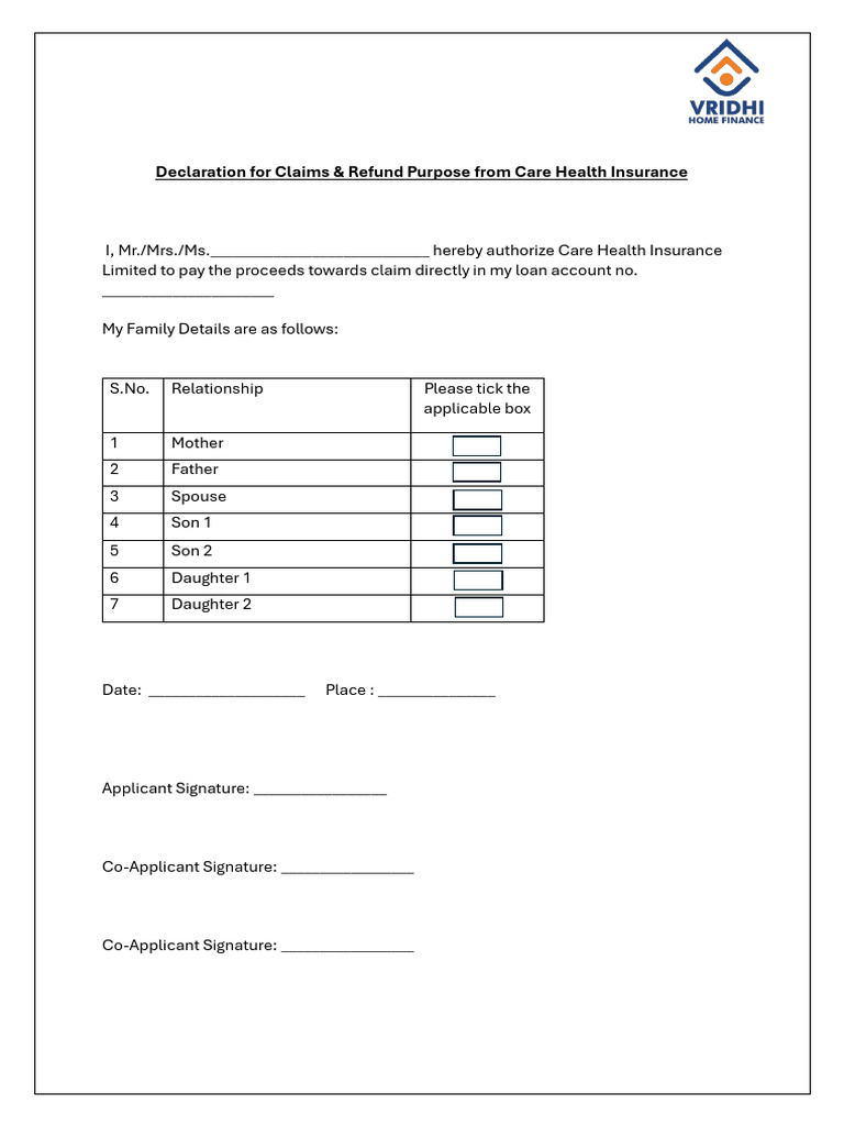 Care Health Insurance Claim Authorization | PDF