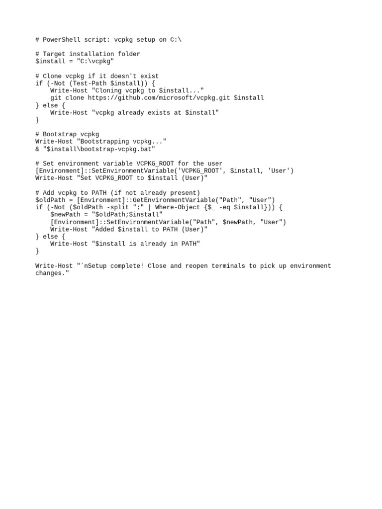 PowerShell vcpkg Setup Script Guide | PDF