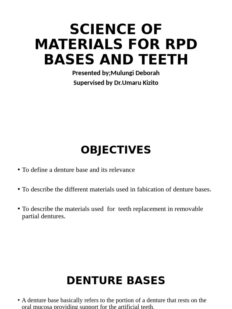 Materials for RPD Bases and Teeth | PDF | Dentures | Poly(Methyl ...