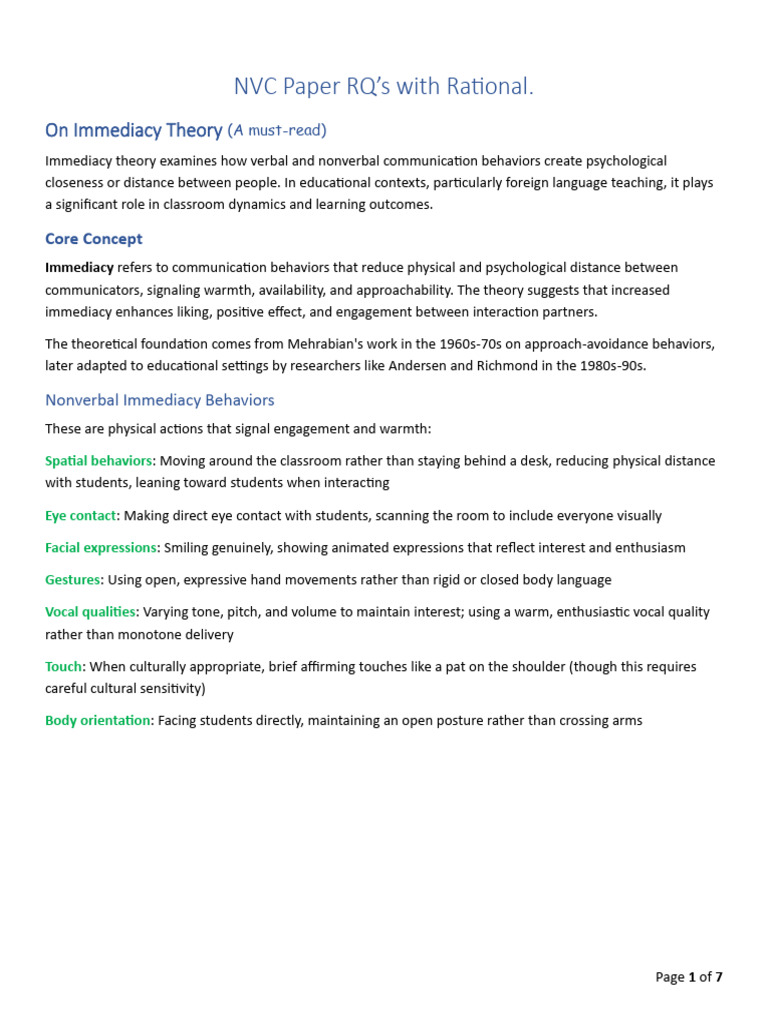 Immediacy Theory in Language Teaching | PDF | Nonverbal Communication ...