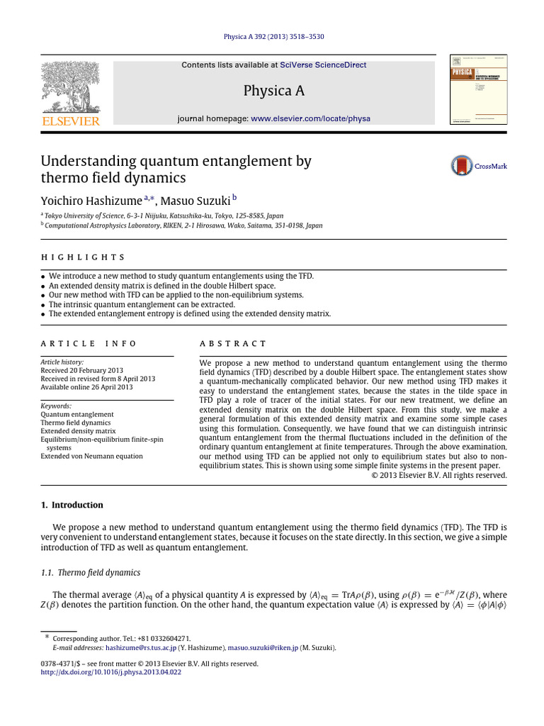 Quantum Entanglement via Thermo Field Dynamics | PDF | Quantum ...