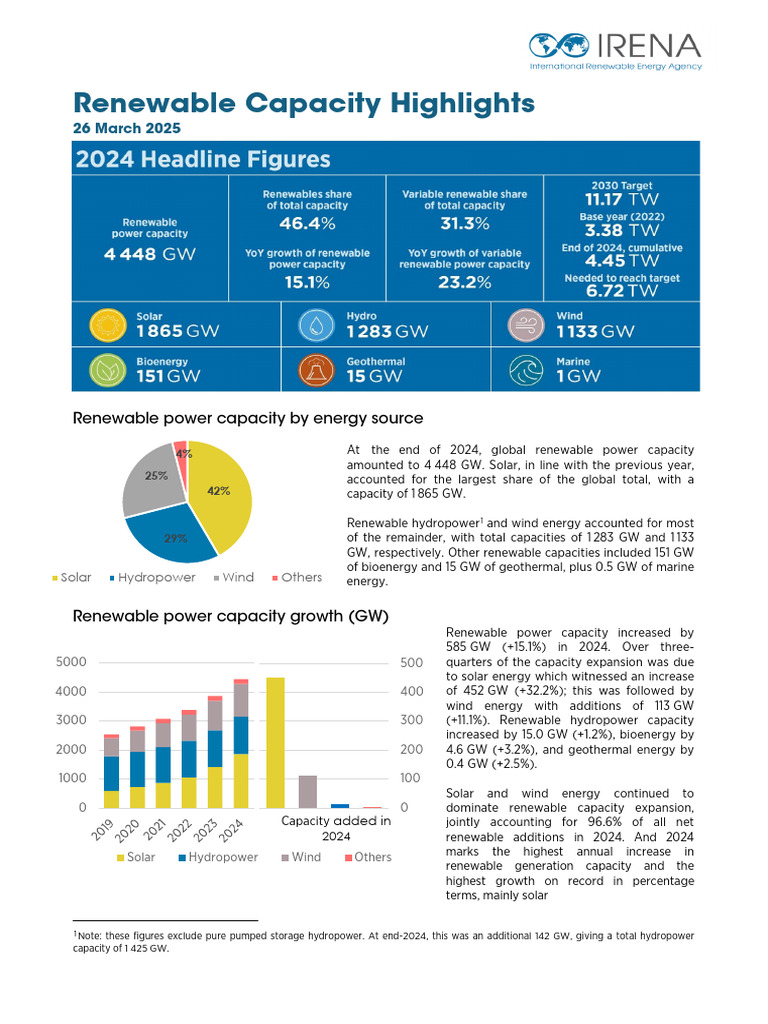 Global Renewable Power Capacity Growth 2024 | PDF | Renewable Energy ...