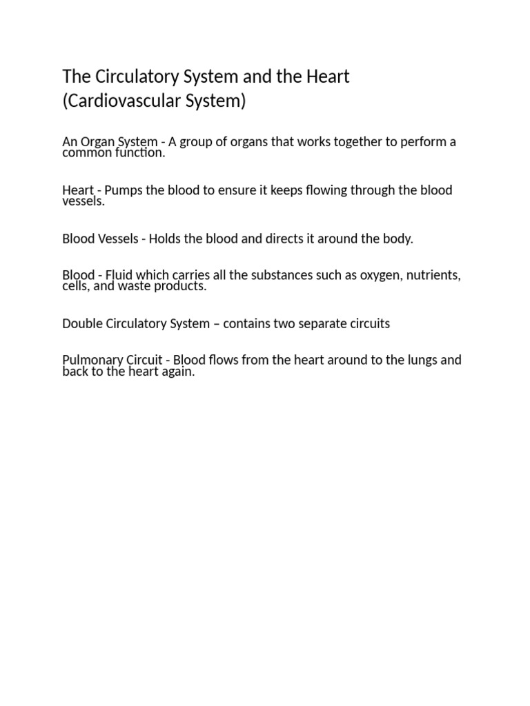 The Circulatory System and The Heart | PDF
