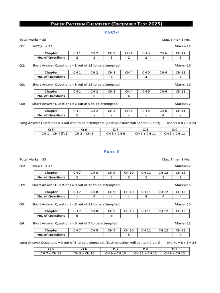 December 2025 Chemistry Test Pattern | PDF | Hydrogen Compounds ...