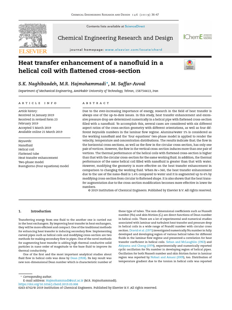 Heat Transfer Enhancement of A Nanofluid in A He 2019 Chemical ...