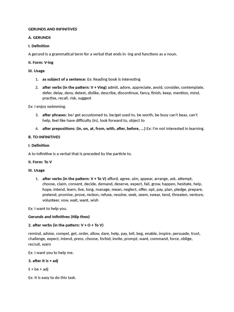 Gramma English 10 Thanh Tung (Gerund) | PDF | Verb | Language Mechanics