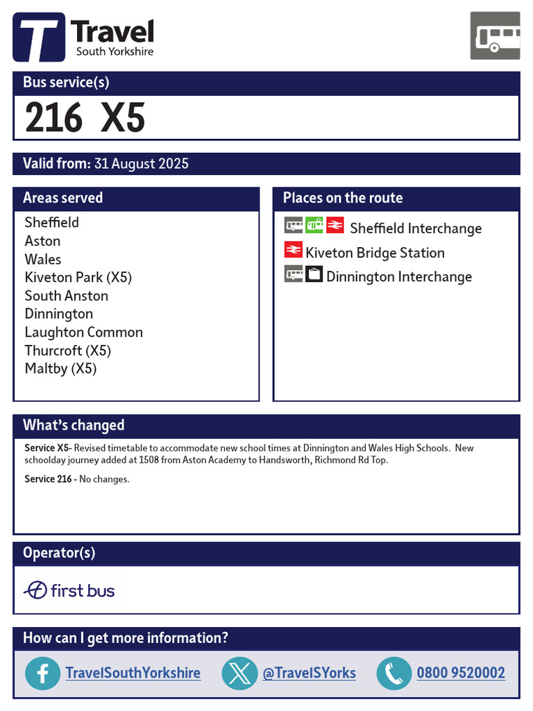 Revised Timetable for Bus Services 216 & X5 | PDF | Public Transport ...