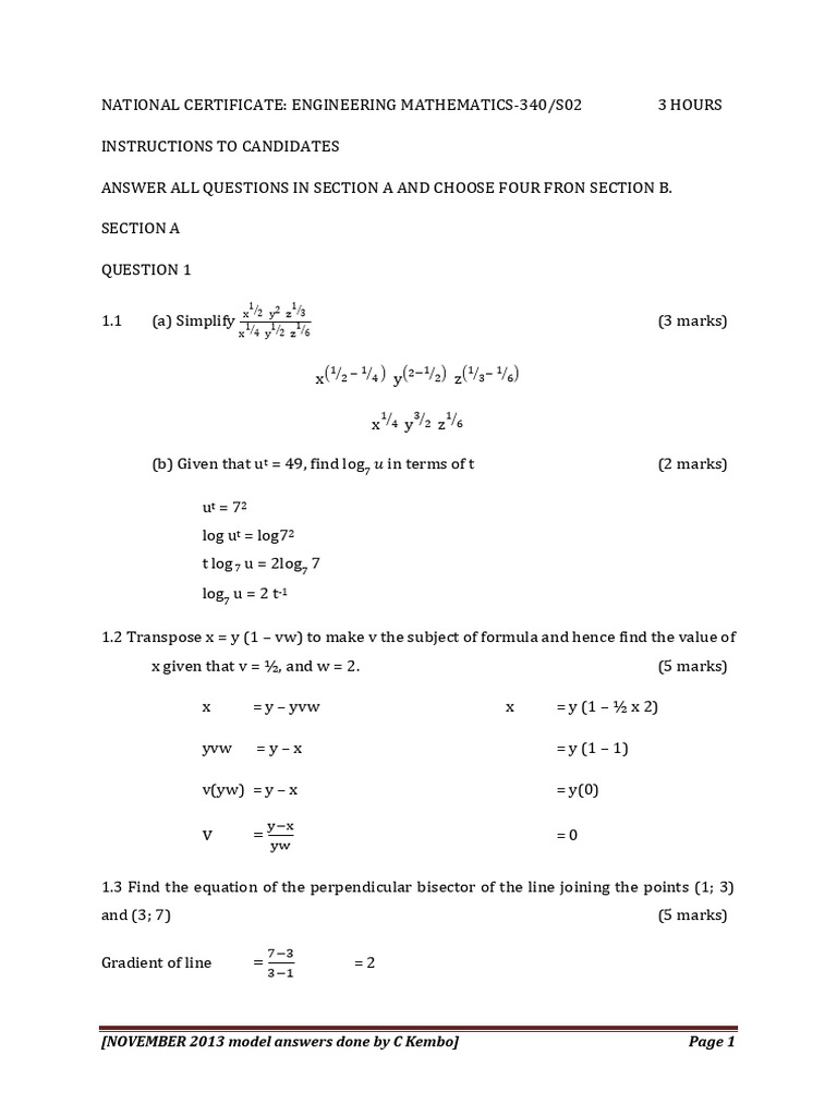 Engineering Mathematics Exam Solutions | PDF | Cartesian Coordinate ...