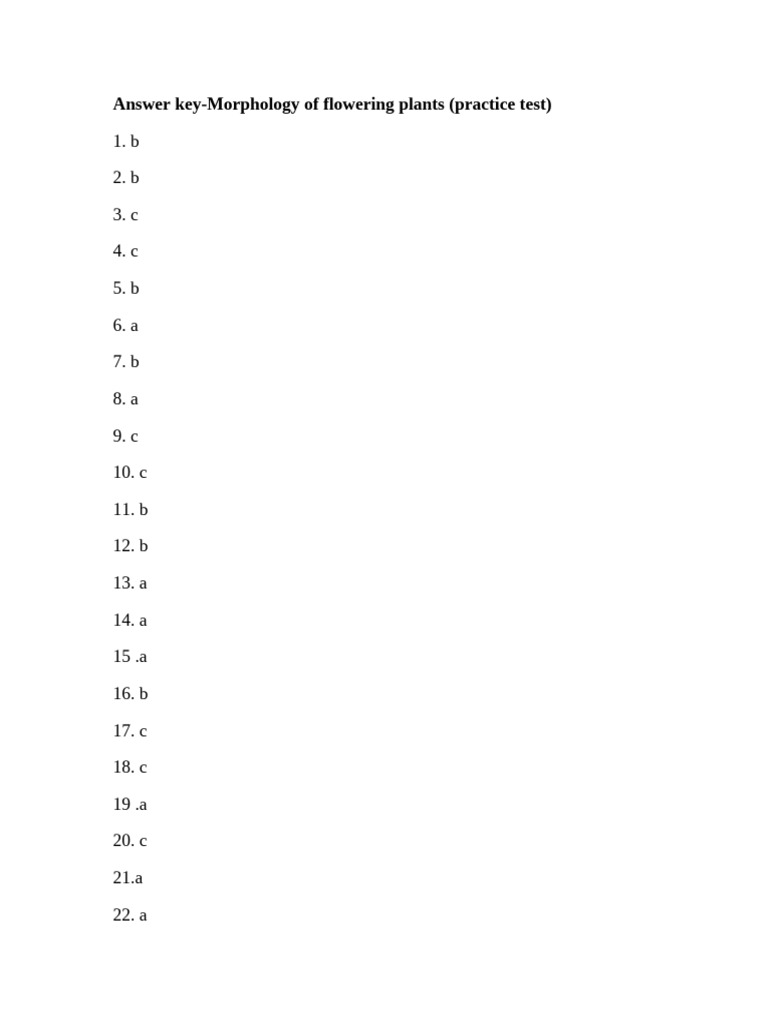 Flowering Plants Morphology Answer Key | PDF