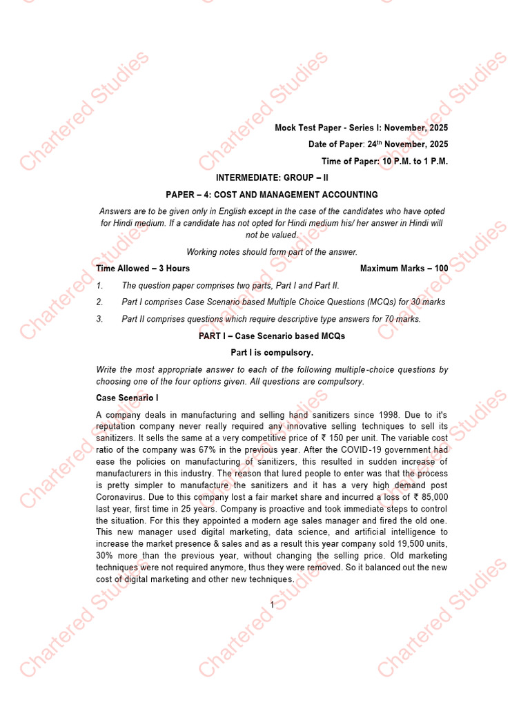 Cost and Management Accounting Mock Test | PDF | Business | Business ...