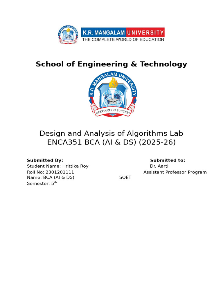Algorithms Lab Report for BCA 2025-26 | PDF