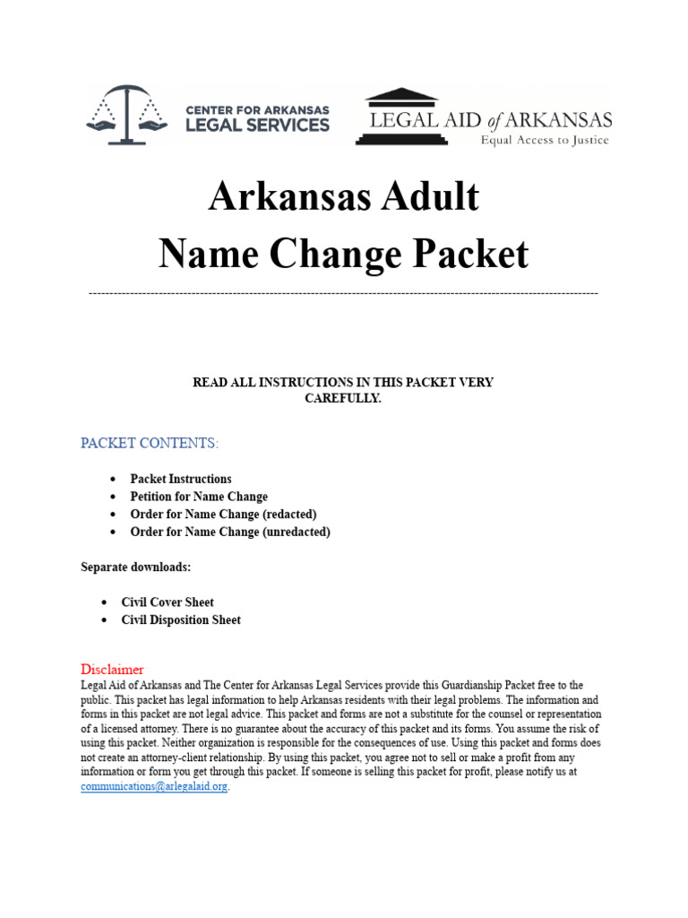 Arkansas Adult Name Change Instructions | PDF | Justice | Crime & Violence