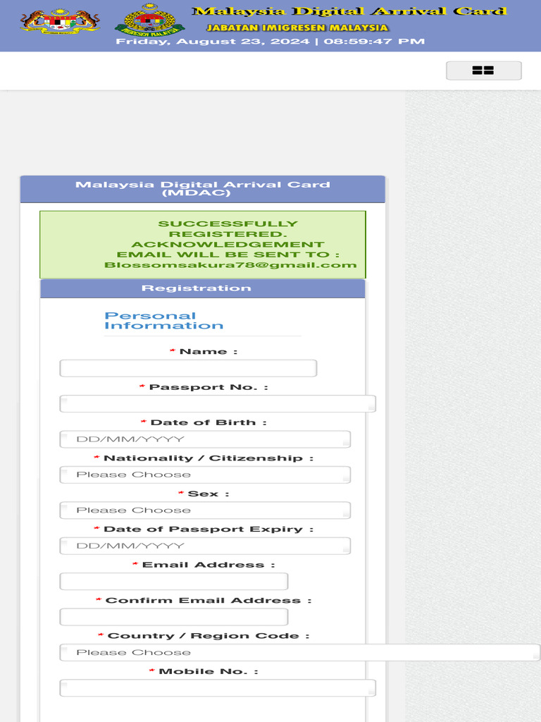 Malaysia Digital Arrival Card - MDAC | PDF