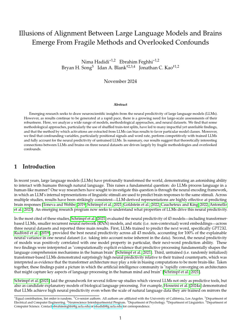 Illusions of Alignment Between Large Language Models and Brains | PDF ...