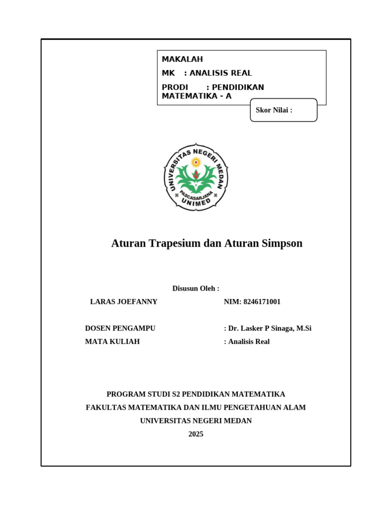 Aturan Trapesium dan Simpson dalam Integral | PDF