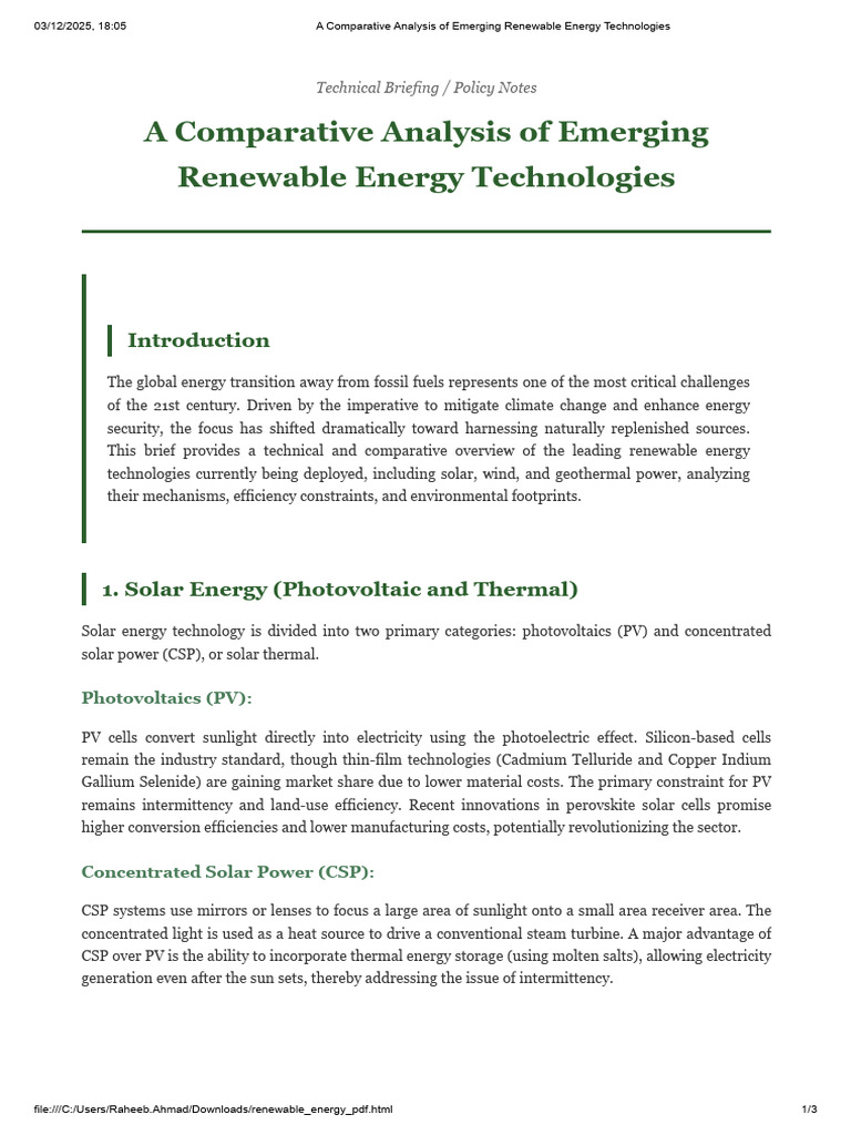 Comparative Analysis of Renewable Energy | PDF | Solar Power | Wind Power