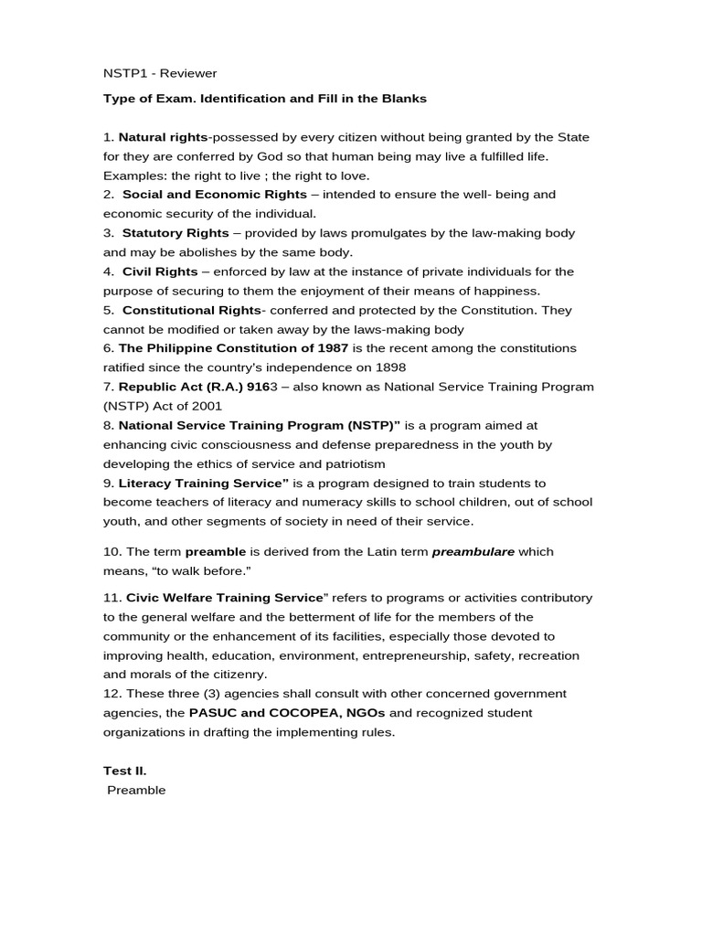 NSTP1 Reviewer: Rights and Programs Overview | PDF