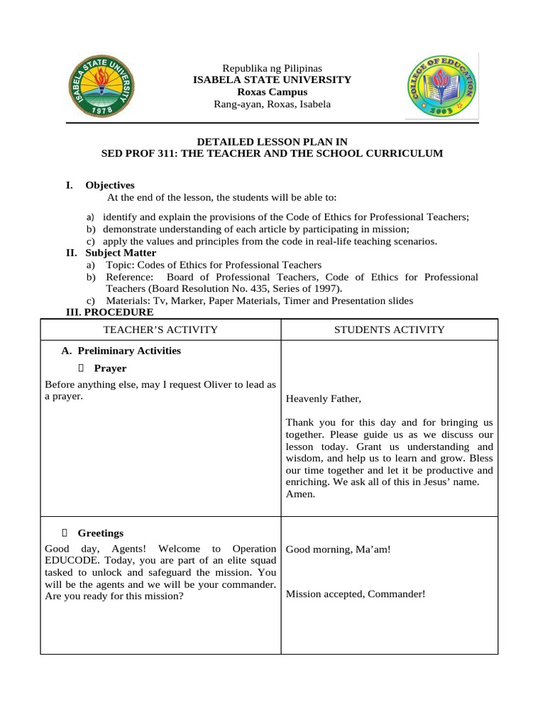 Lesson Plan: Teacher Ethics Code | PDF | Teachers | Learning