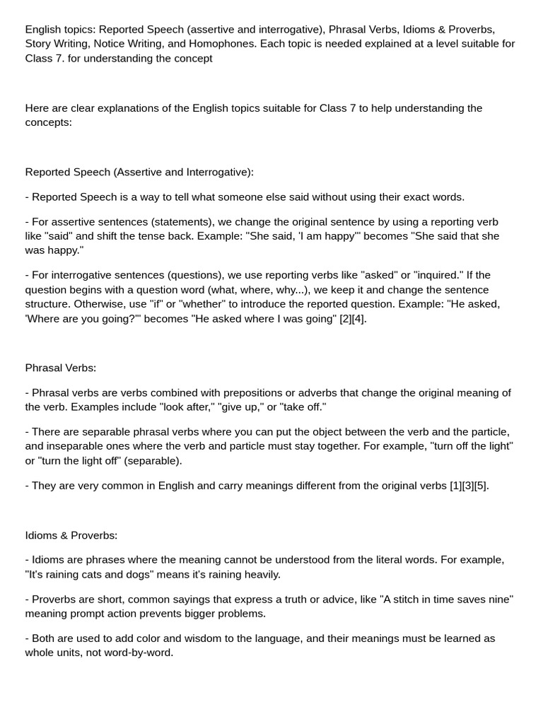 English Concepts for Class 7 Explained | PDF | English Language | Verb