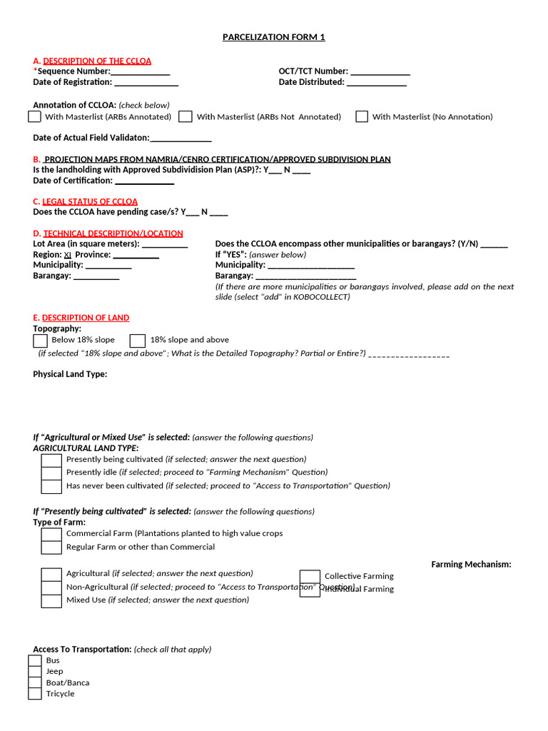 CCLOA Parcelization Form Template | PDF | Crops | Agriculture