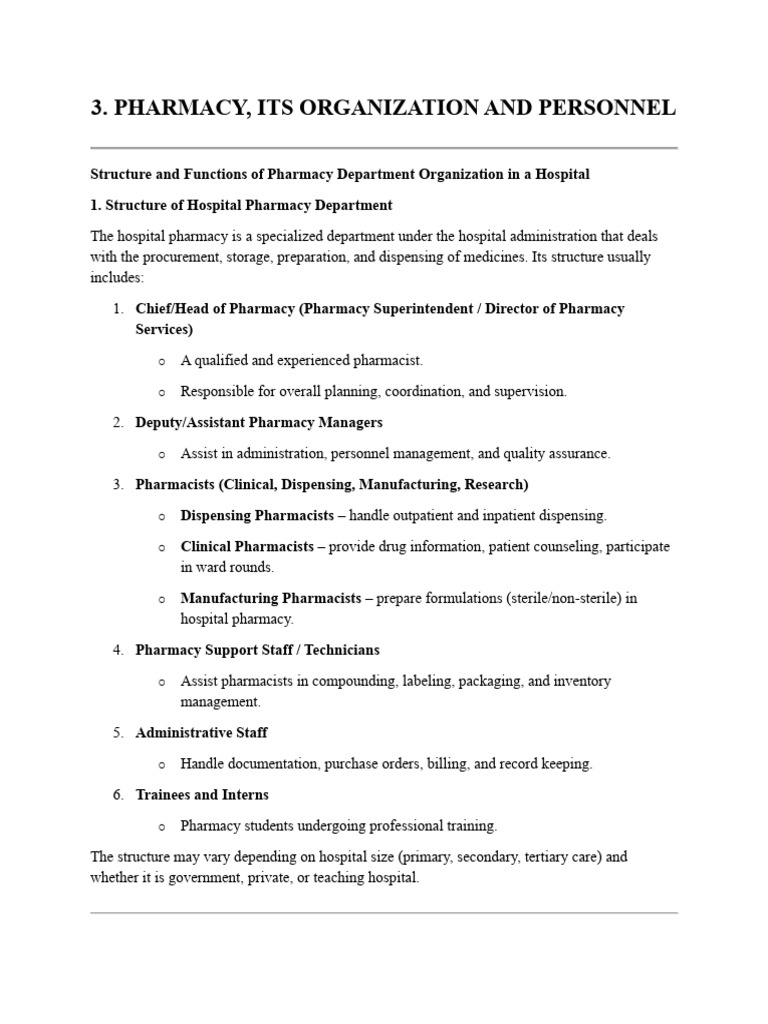 Hospital Pharmacy Structure & Functions | PDF | Pharmacy ...