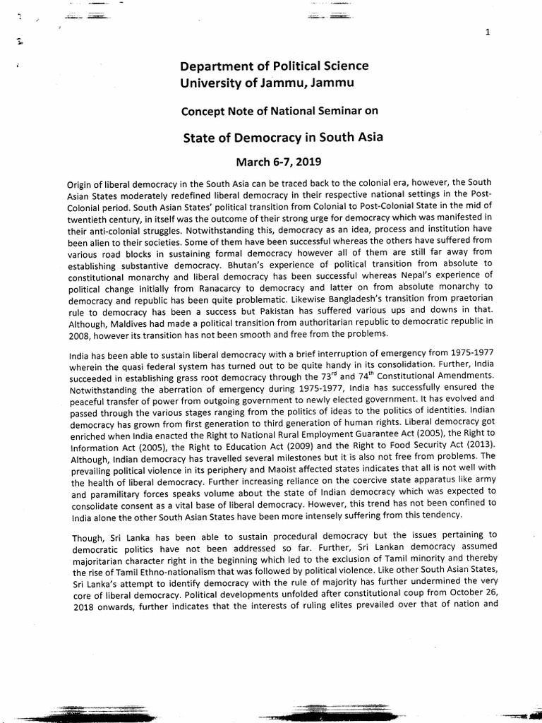 State of Democracy in South Asia Seminar | PDF | South Asia | Democracy