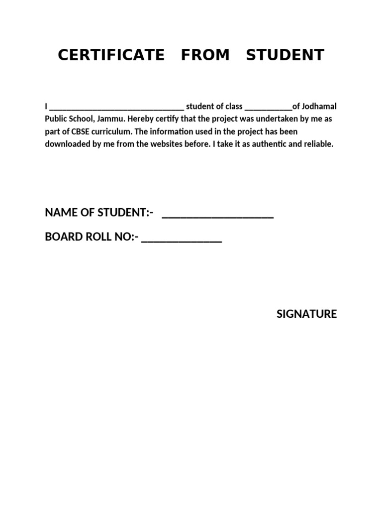 Student Project Certificate Template | PDF