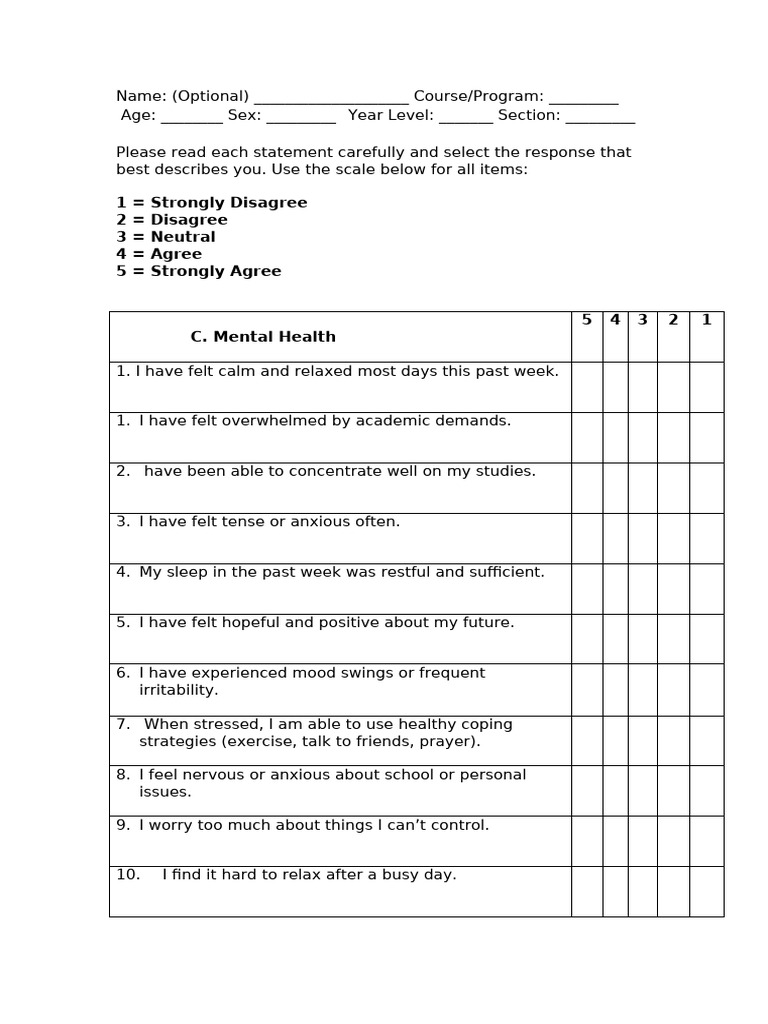 College Student Mental Health Survey | PDF